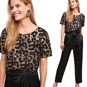 HUTCH X ANTHROPOLOGIE Metallic Animal Print Brocade Keyhole Tie Back Top